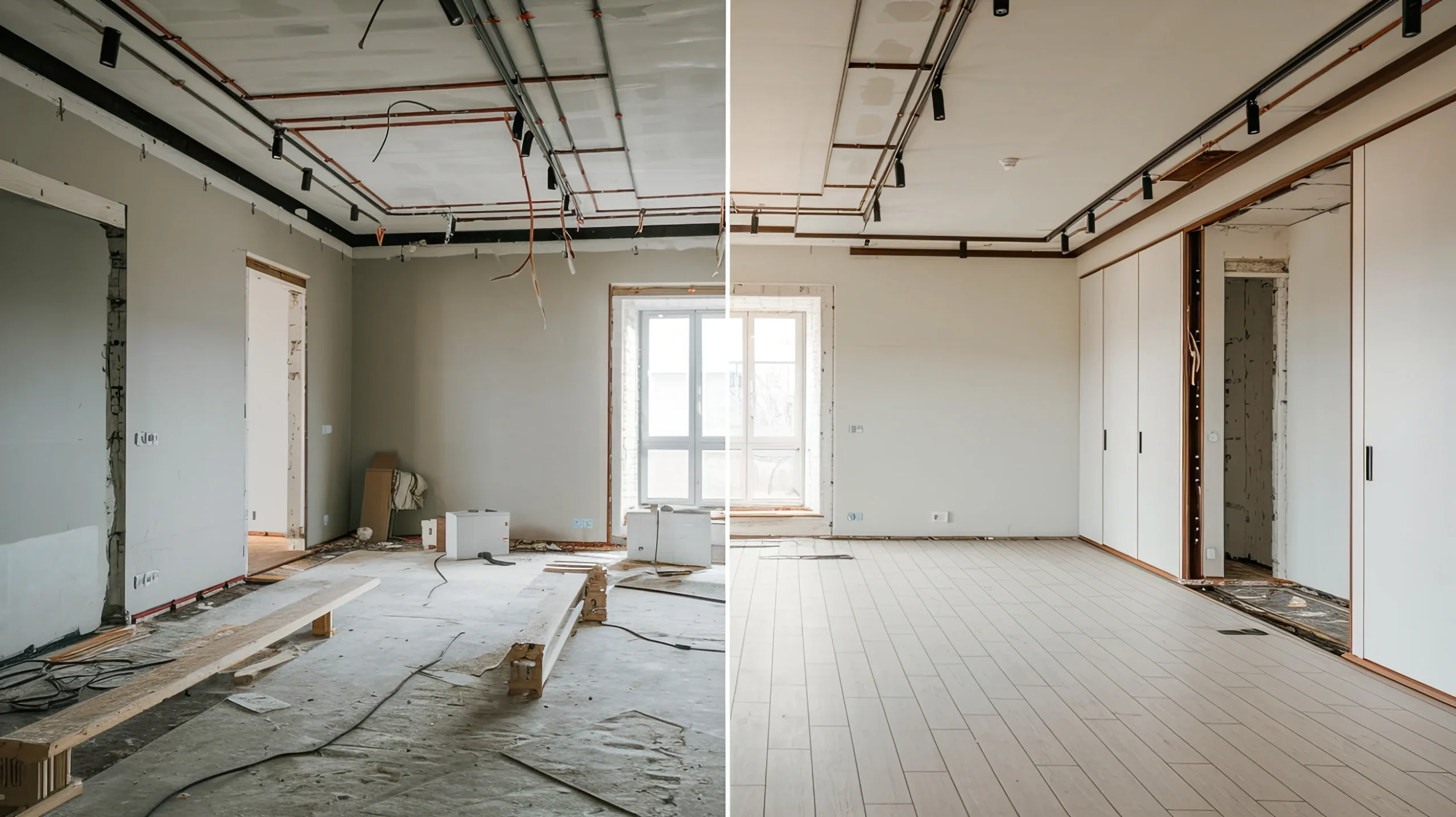 apartament before and after after build cleaning service