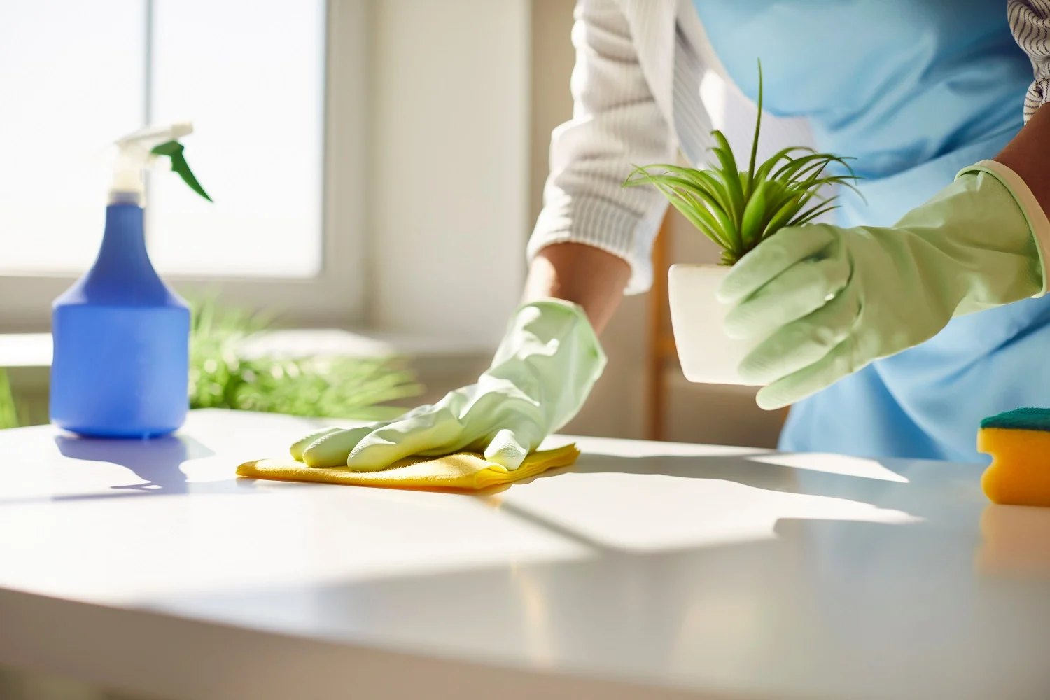 a cleaner dusting a desk for end of tenancy cleaning London